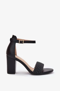 Evento Sandały Na Słupku|Sandały Na Obcasie*Sandały Damskie Na Słupku Z Plecionym Paskiem Czarne Asdine Czarny