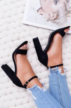 Damskie Boto Sandały Damskie Na Słupku Zamszowe Czarne Anastasie