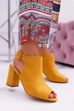 Clearance Boto Sandały Damskie Na Słupku Z Cholewką Peep Toe Żółte Esta