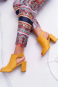 Clearance Boto Sandały Damskie Na Słupku Z Cholewką Peep Toe Żółte Esta