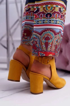 Clearance Boto Sandały Damskie Na Słupku Z Cholewką Peep Toe Żółte Esta
