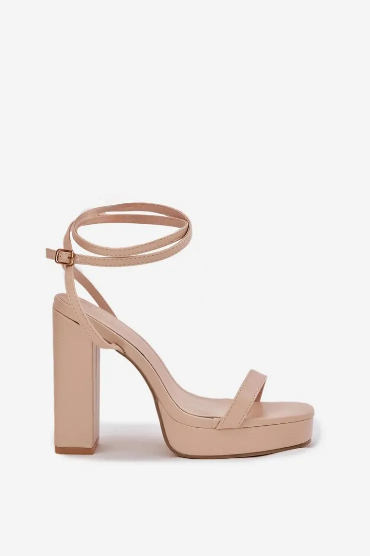 New Boto Sandały Damskie Na Słupku Z Paseczkiem Beżowe Fevenne Beżowy