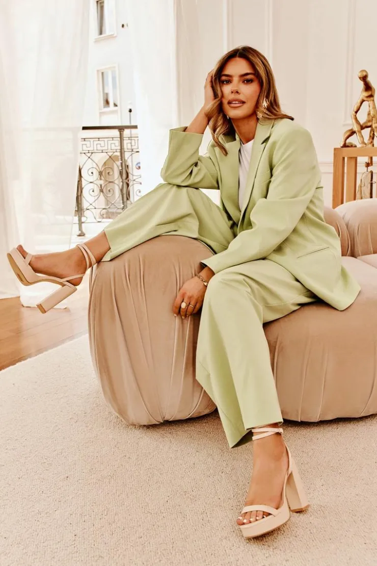 New Boto Sandały Damskie Na Słupku Z Paseczkiem Beżowe Fevenne Beżowy