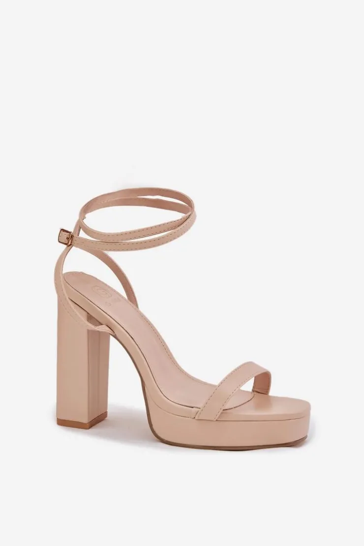 New Boto Sandały Damskie Na Słupku Z Paseczkiem Beżowe Fevenne Beżowy