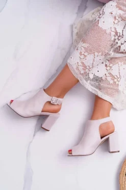 Boto Sandały Na Obcasie*Sandały Damskie Na Słupku Z Cholewką Peep Toe Beżowe Esta