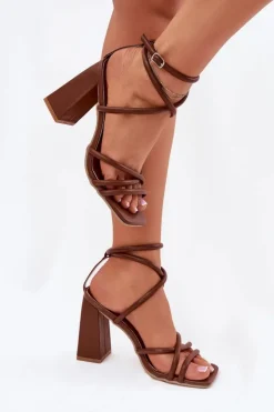 Clearance Boto Sandały Damskie Na Słupku Z Paskami Brązowe Ciarilora