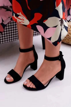 Evento Sandały Na Słupku|Sandały Na Obcasie*Sandały Damskie Na Słupku Zamszowe Czarne Lexi Czarny