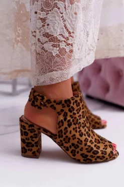 Boto Sandały Na Obcasie*Sandały Damskie Na Słupku Z Cholewką Peep Toe Leopard Esta
