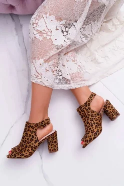 Boto Sandały Na Obcasie*Sandały Damskie Na Słupku Z Cholewką Peep Toe Leopard Esta