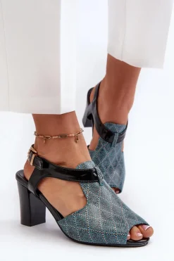 Boto Sandały Na Słupku|Sandały Na Obcasie*Sandały Damskie Na Słupku Z Eko Skóry Turkusowe Queenmarie Niebieski