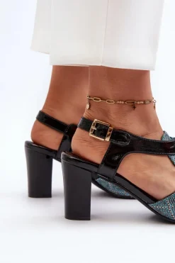 Boto Sandały Na Słupku|Sandały Na Obcasie*Sandały Damskie Na Słupku Z Eko Skóry Turkusowe Queenmarie Niebieski