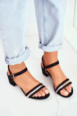 Sale Damskie buty S.Barski Sandały Damskie Na Słupku Z Brokatem Czarne Wixi