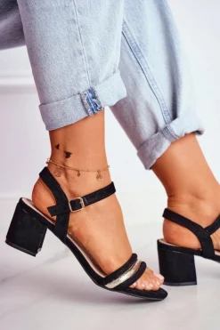 Sale Damskie buty S.Barski Sandały Damskie Na Słupku Z Brokatem Czarne Wixi