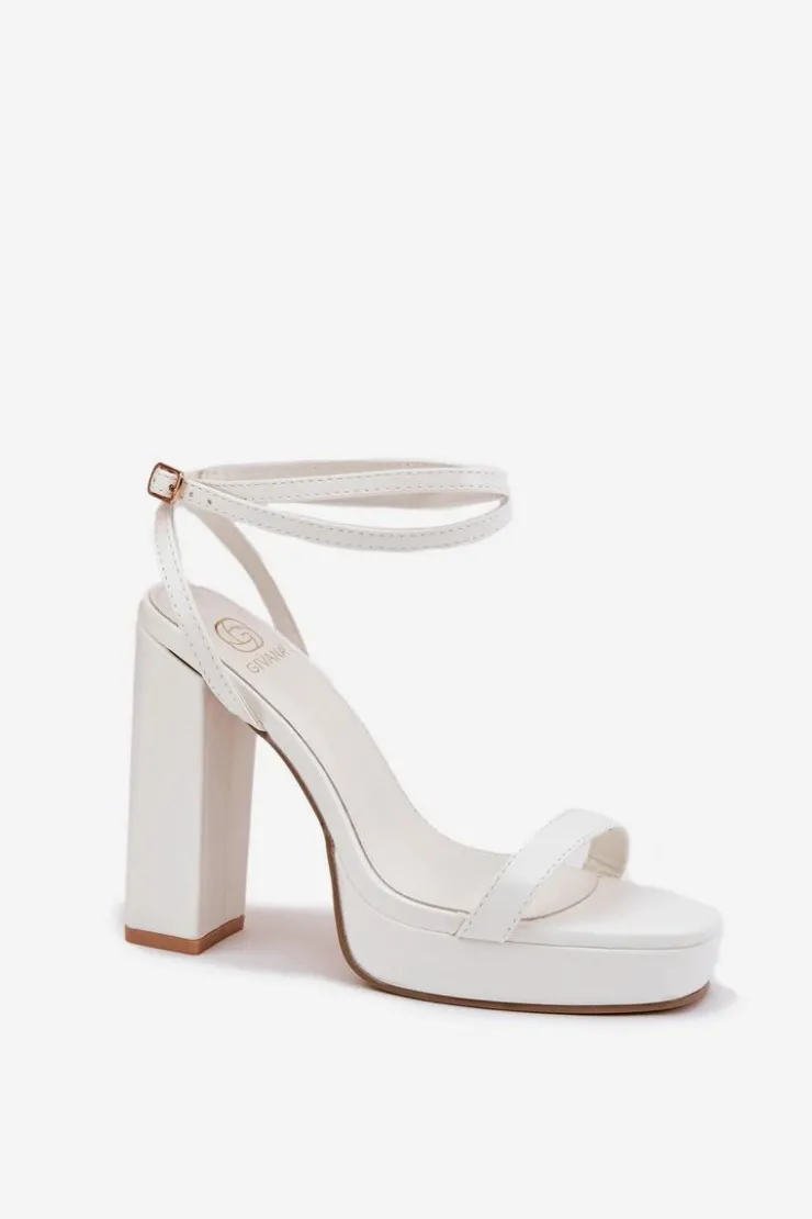 Boto Sandały Na Słupku|Sandały Na Obcasie*Sandały Damskie Na Słupku Z Paseczkiem Białe Fevenne Biały