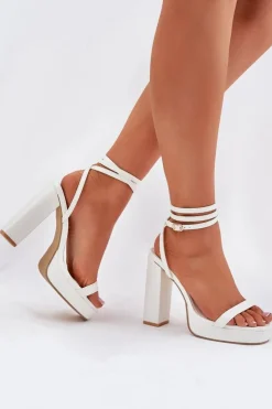 Boto Sandały Na Słupku|Sandały Na Obcasie*Sandały Damskie Na Słupku Z Paseczkiem Białe Fevenne Biały