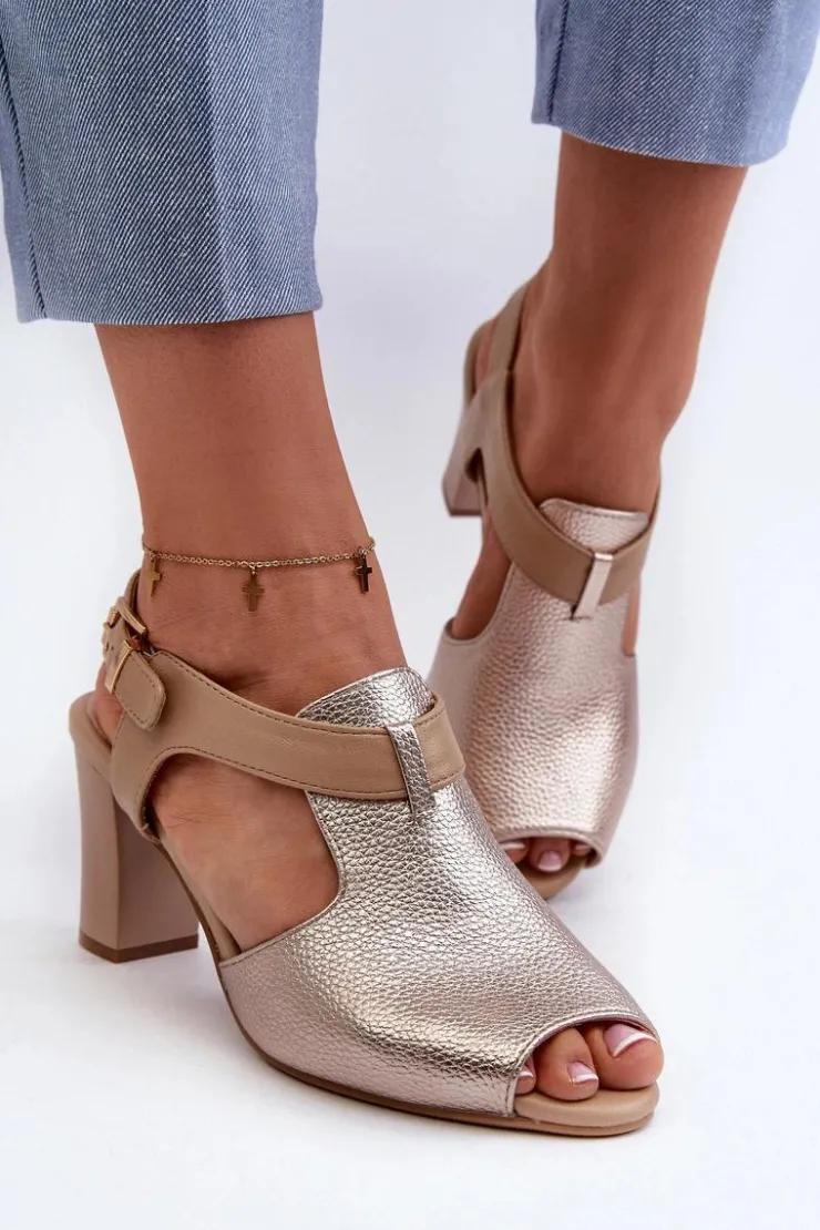 Damskie Boto Sandały Damskie Na Słupku Z Eko Skóry Złote Queenmarie