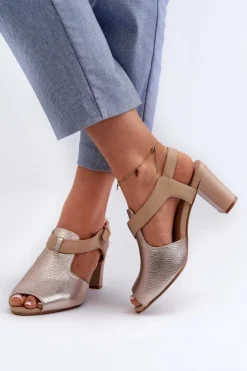 Damskie Boto Sandały Damskie Na Słupku Z Eko Skóry Złote Queenmarie