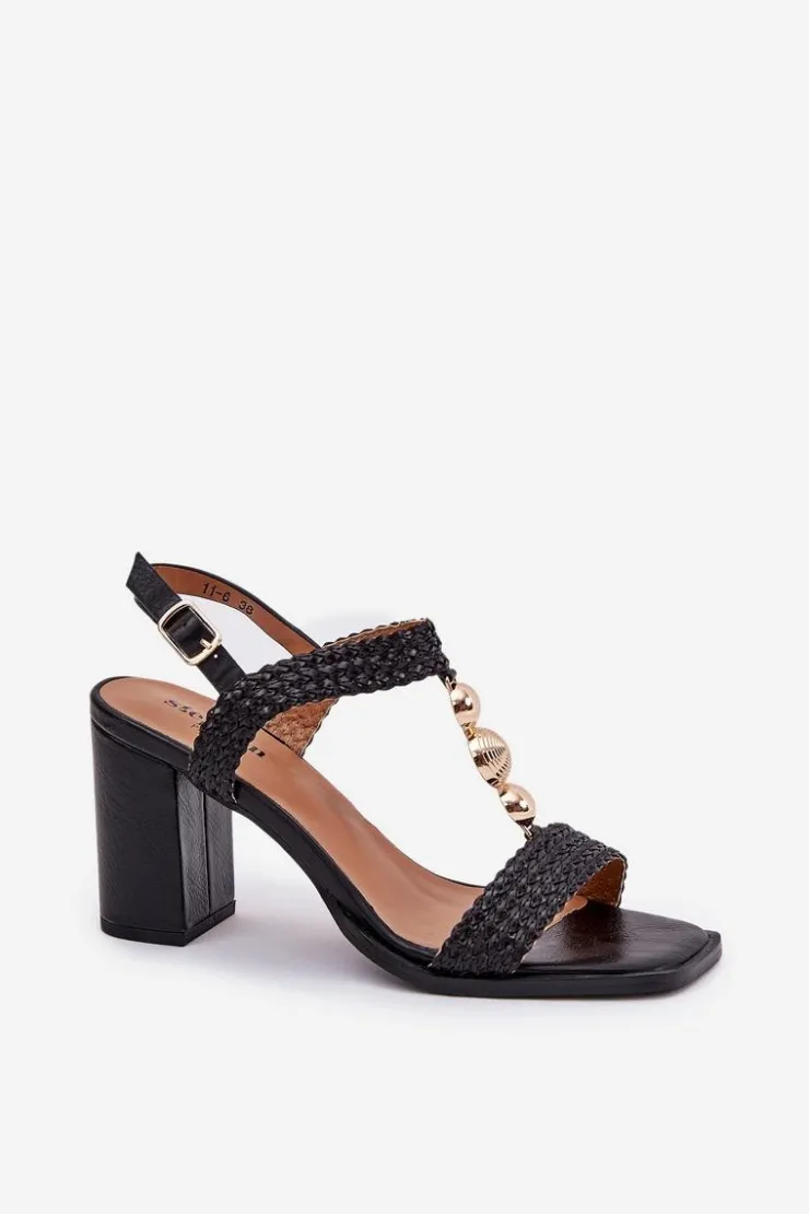 Damskie Boto Sandały Damskie Na Słupku Z Ozdobą I Plecionką Czarne Annaviel