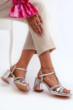 Clearance Evento Sandały Damskie Na Słupku Z Eko Skóry Srebrne Lyana Srebrny