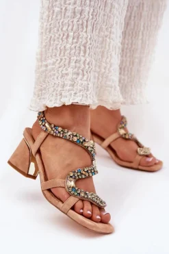 Clearance Artiker Sandały Damskie Na Słupku Z Kryształkami 56C1377 Beżowe Beżowy