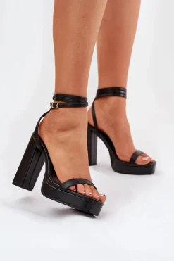 Boto Sandały Na Słupku|Sandały Na Obcasie*Sandały Damskie Na Słupku Z Paseczkiem Czarne Fevenne Czarny