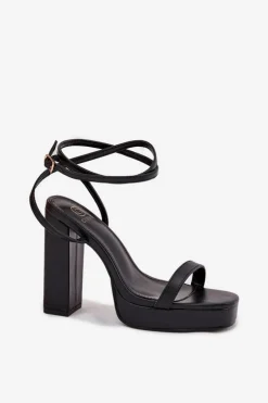 Boto Sandały Na Słupku|Sandały Na Obcasie*Sandały Damskie Na Słupku Z Paseczkiem Czarne Fevenne Czarny