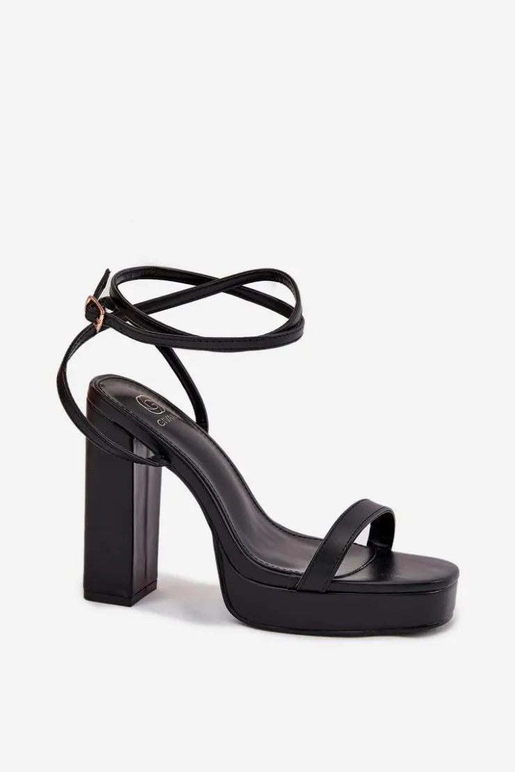 Boto Sandały Na Słupku|Sandały Na Obcasie*Sandały Damskie Na Słupku Z Paseczkiem Czarne Fevenne Czarny