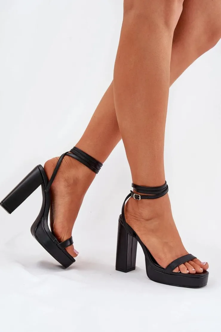 Boto Sandały Na Słupku|Sandały Na Obcasie*Sandały Damskie Na Słupku Z Paseczkiem Czarne Fevenne Czarny