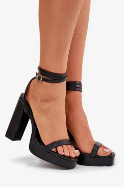 Boto Sandały Na Słupku|Sandały Na Obcasie*Sandały Damskie Na Słupku Z Paseczkiem Czarne Fevenne Czarny