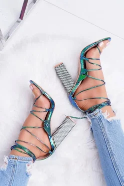 Boto Sandały Na Obcasie*Sandały Damskie Na Słupku Z Cyrkoniami Benzynowe Wiązane Everything