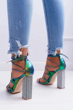 Boto Sandały Na Obcasie*Sandały Damskie Na Słupku Z Cyrkoniami Benzynowe Wiązane Everything