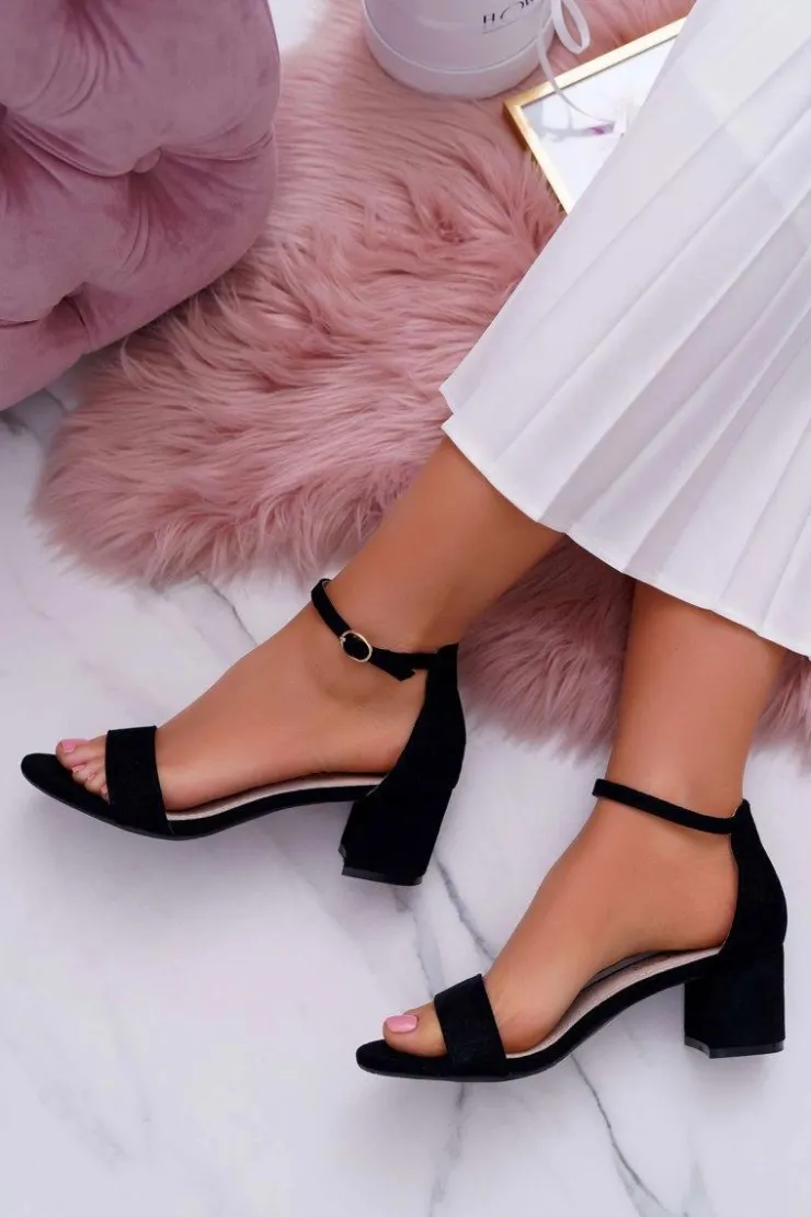 Damskie buty S.Barski Sandały Na Obcasie*Sandały Damskie Na Słupku Z Brokatem Czarne Nathalie