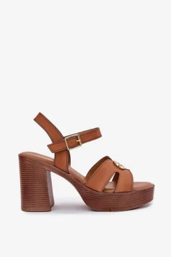 Damskie Evento Sandały Damskie Na Słupku Ze Złotą Ozdobą Camel Nusorilis