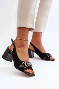 Damskie buty S.Barski Sandały Na Słupku|Sandały Na Obcasie*Sandały Damskie Na Słupku Z Ozdobą Czarne D&A MR38-659