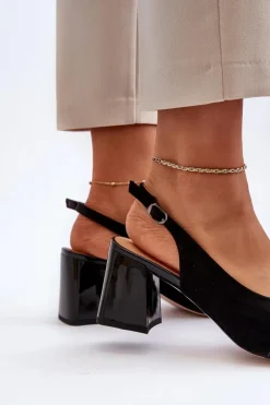 Damskie buty S.Barski Sandały Na Słupku|Sandały Na Obcasie*Sandały Damskie Na Słupku Z Ozdobą Czarne D&A MR38-659