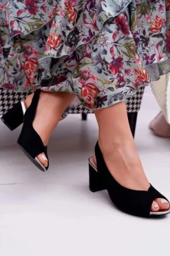 Discount Boto Sandały Damskie Na Słupku Zamszowe Czarne Pollem