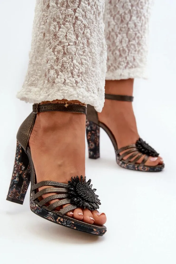 Damskie Maciejka Sandały Damskie Na Słupku Z Ozdobą 06620-20 Grafitowe