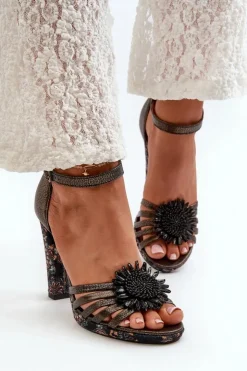 Damskie Maciejka Sandały Damskie Na Słupku Z Ozdobą 06620-20 Grafitowe