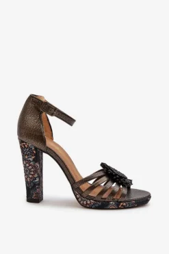 Damskie Maciejka Sandały Damskie Na Słupku Z Ozdobą 06620-20 Grafitowe