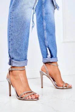 Boto Sandały Na Obcasie*Sandały Damskie Na Szpilce Brokatowe Złote Demmis