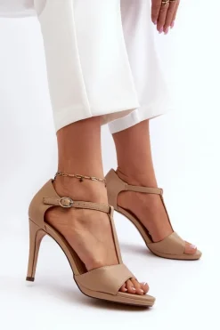 Buty damskie Vinceza Sandały Na Obcasie*Sandały Damskie Na Szpilce Z Eko Skóry Beżowe Obdaria Beżowy