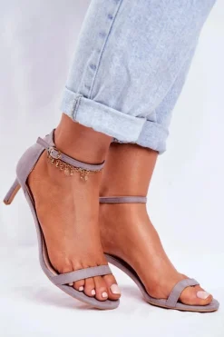 Boto Sandały Na Obcasie*Sandały Damskie Na Szpilce Klasyczne Szare Mintore