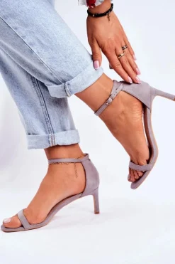 Boto Sandały Na Obcasie*Sandały Damskie Na Szpilce Klasyczne Szare Mintore