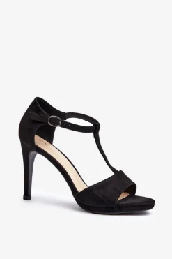 Buty damskie Vinceza Sandały Damskie Na Szpilce Z Eko Zamszu Czarne Obdaria Czarny