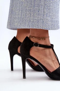 Buty damskie Vinceza Sandały Damskie Na Szpilce Z Eko Zamszu Czarne Obdaria Czarny