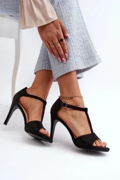 Buty damskie Vinceza Sandały Damskie Na Szpilce Z Eko Zamszu Czarne Obdaria Czarny