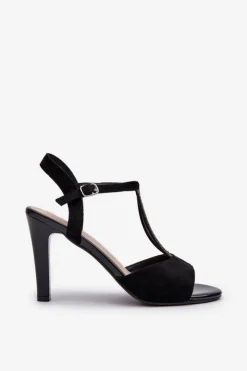 Online Buty Sergio Leone Sandały Damskie Na Szpilce Ze Zdobionymi Paskami Sergio Leone SK924 Czarne