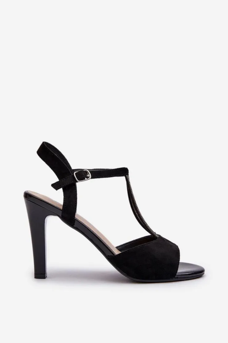 Online Buty Sergio Leone Sandały Damskie Na Szpilce Ze Zdobionymi Paskami Sergio Leone SK924 Czarne