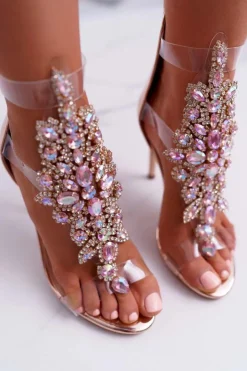 Clearance Boto Sandały Damskie Na Szpilce Lu Boo Różowe Złoto 2047-89 Milleni