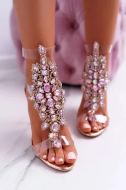 Clearance Boto Sandały Damskie Na Szpilce Lu Boo Różowe Złoto 2047-89 Milleni